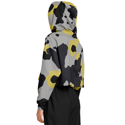 Cropped Hoodie For Women | Yellow, Black & Silver Camouflage