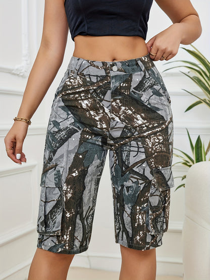 Wide Leg Camo Work Pants: Printed Women's Denim Shorts