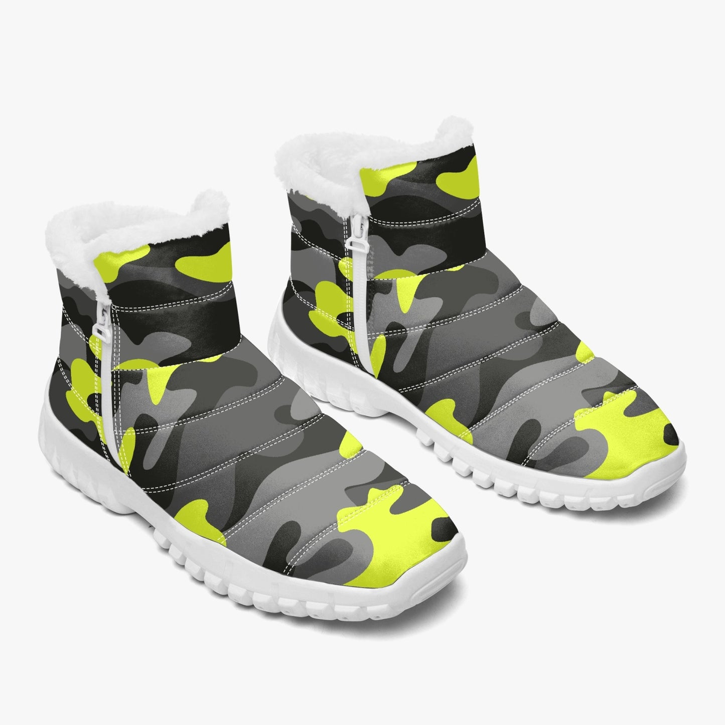 Camo Boots | Cotton-pad Fur Zipper Up | Yellow, Black & Gray