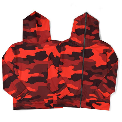 Zip up Camo Hoodie | Scarlet Red & Black Camouflage