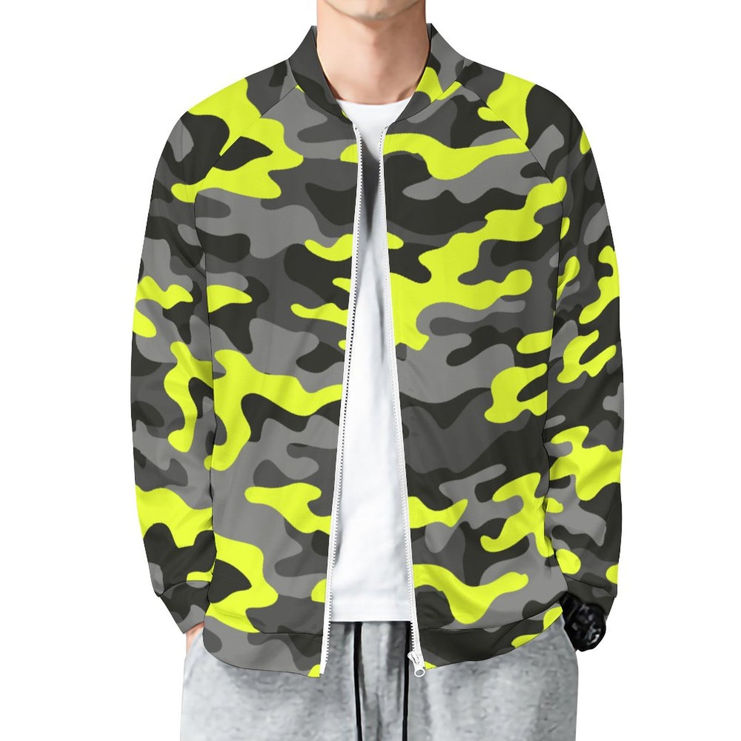 Camo Shirt | Raglan Zip-up | Yellow, Black, and Gray