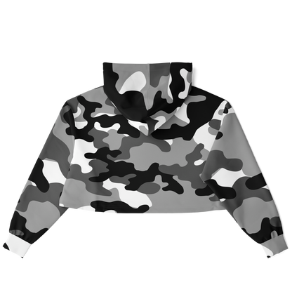 Cropped Hoodie For Women | Black, White & Gray Camouflage