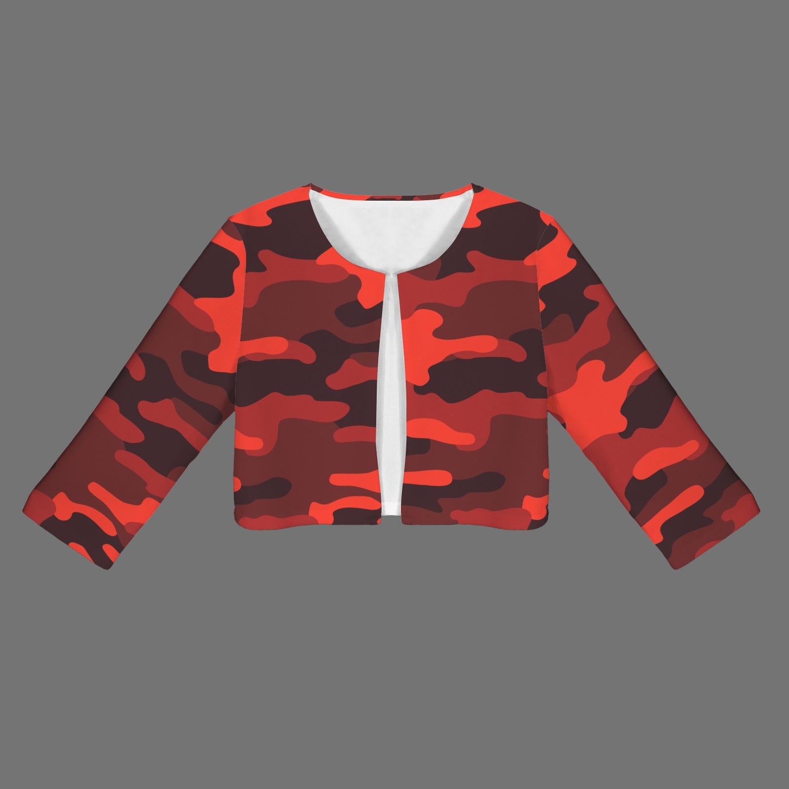 Camo Blazer | Cropped Open Front | Scarlet Red and Black Camouflage