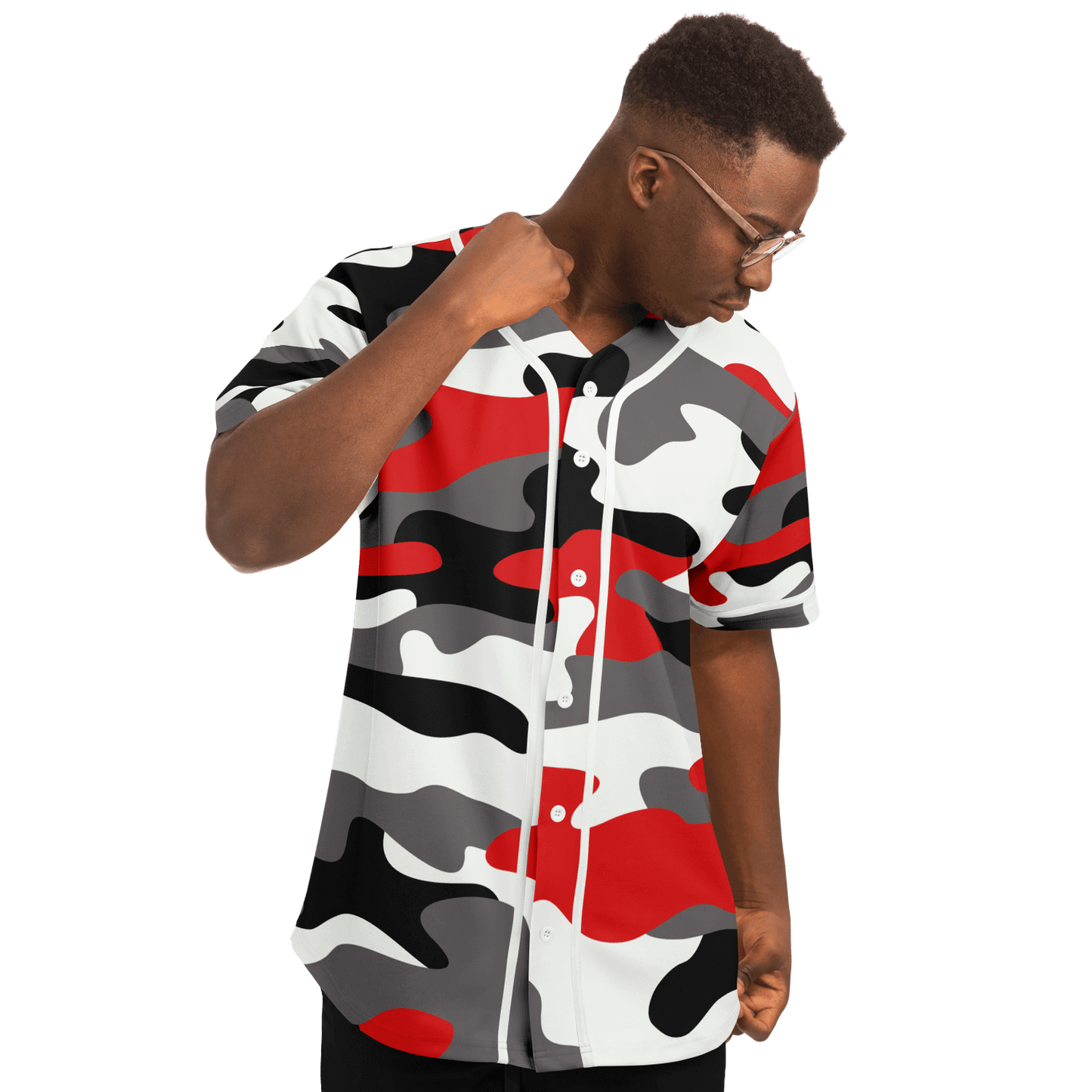 Camo Baseball Jersey | Red, Black & White Camouflage