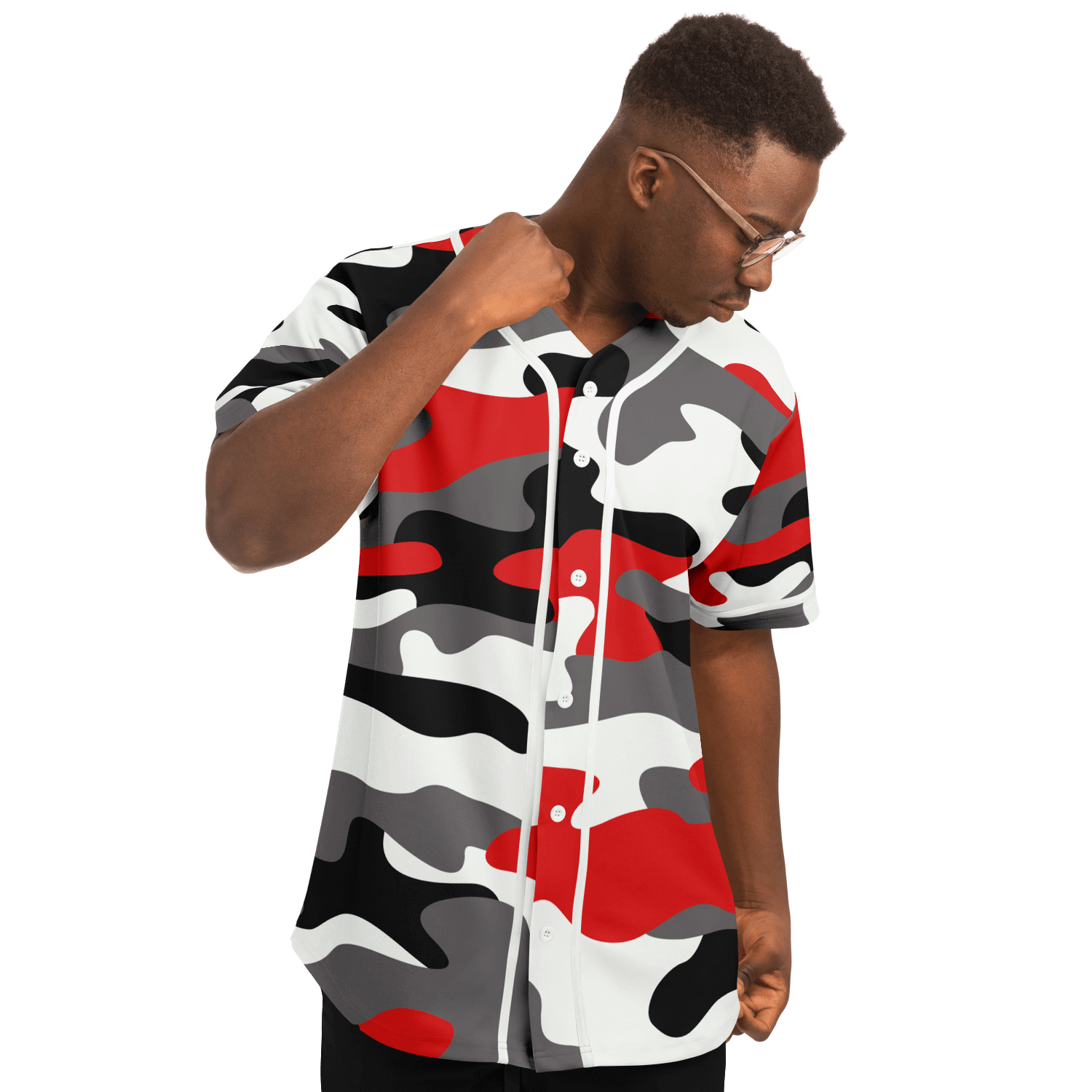 Camo Baseball Jersey | Red, Black & White Camouflage