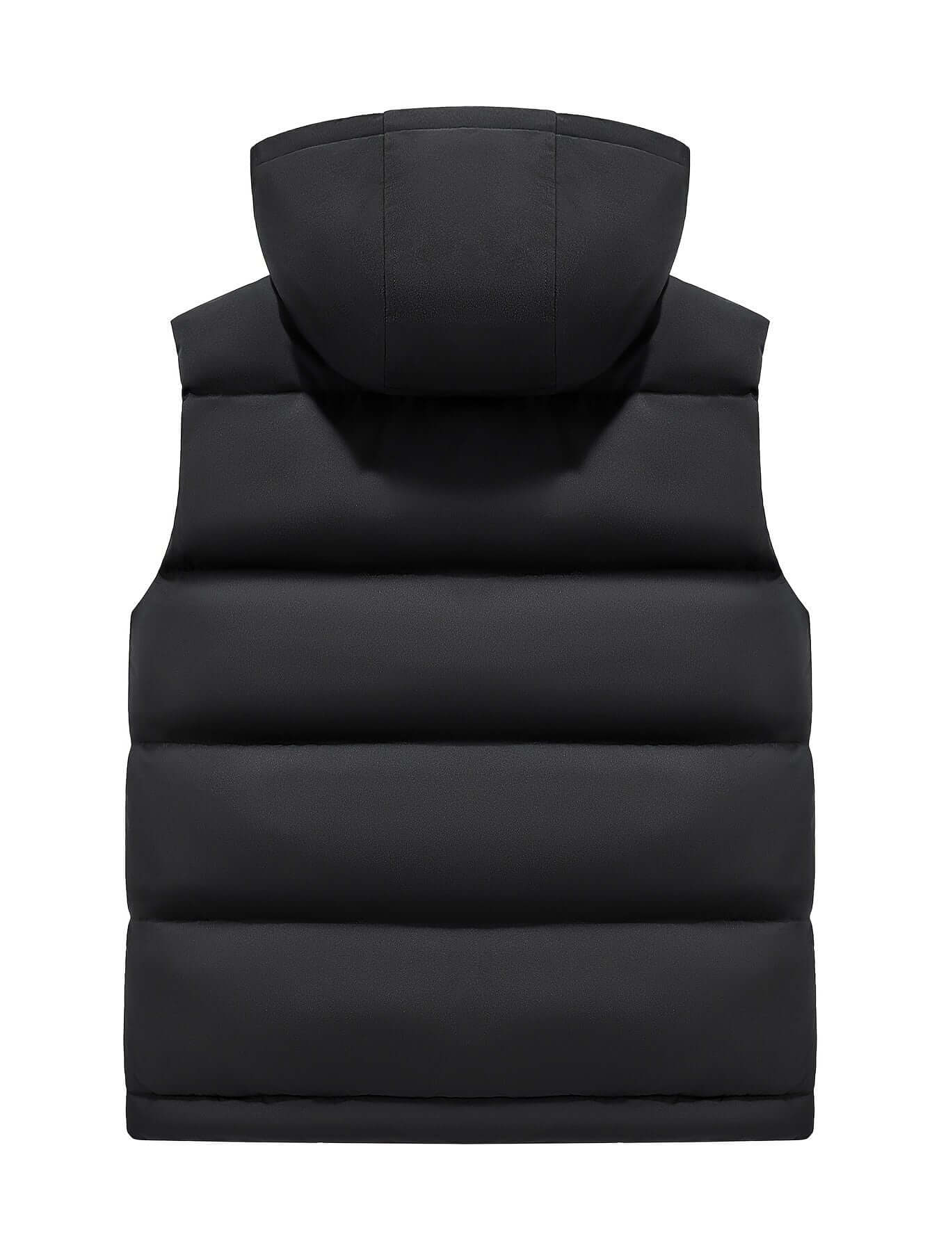 Men's Fleece-Lined Hooded Vest | Stylish Black and Camo Collar