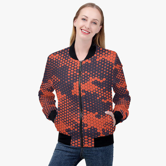 Women's Camo Bomber Jacket | Orange and Blue Digital