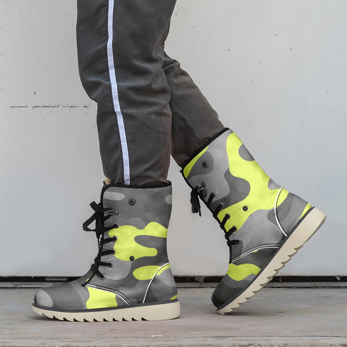 Camo Boots | Yellow, Black, & Gray Cotton-Pad Fur Lining