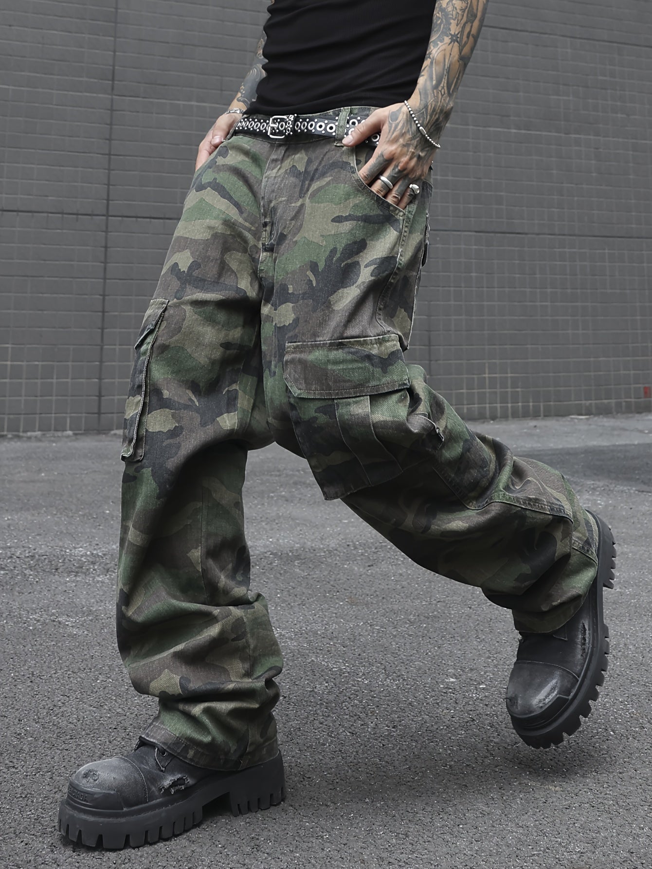 Men's Camo Denim Wide-Leg Jeans | PLUS SIZE