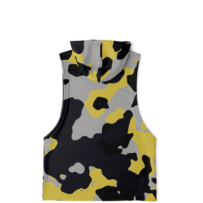 Sleeveless Hoodie | Yellow, Black & Silver Camouflage