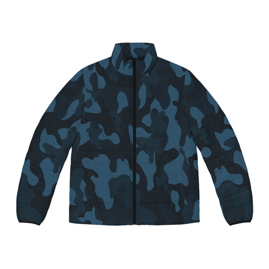 Blue Camo Puffer Jacket For Men | Classic Military Design