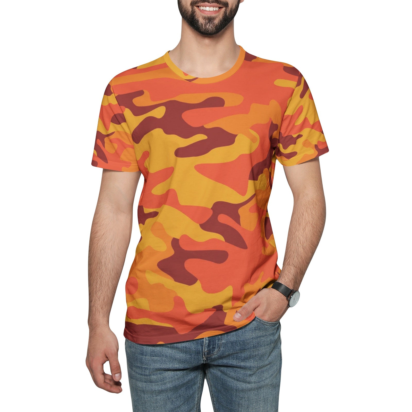 Camo T-shirt | Cotton | Unisex | Orange & Red Camouflage