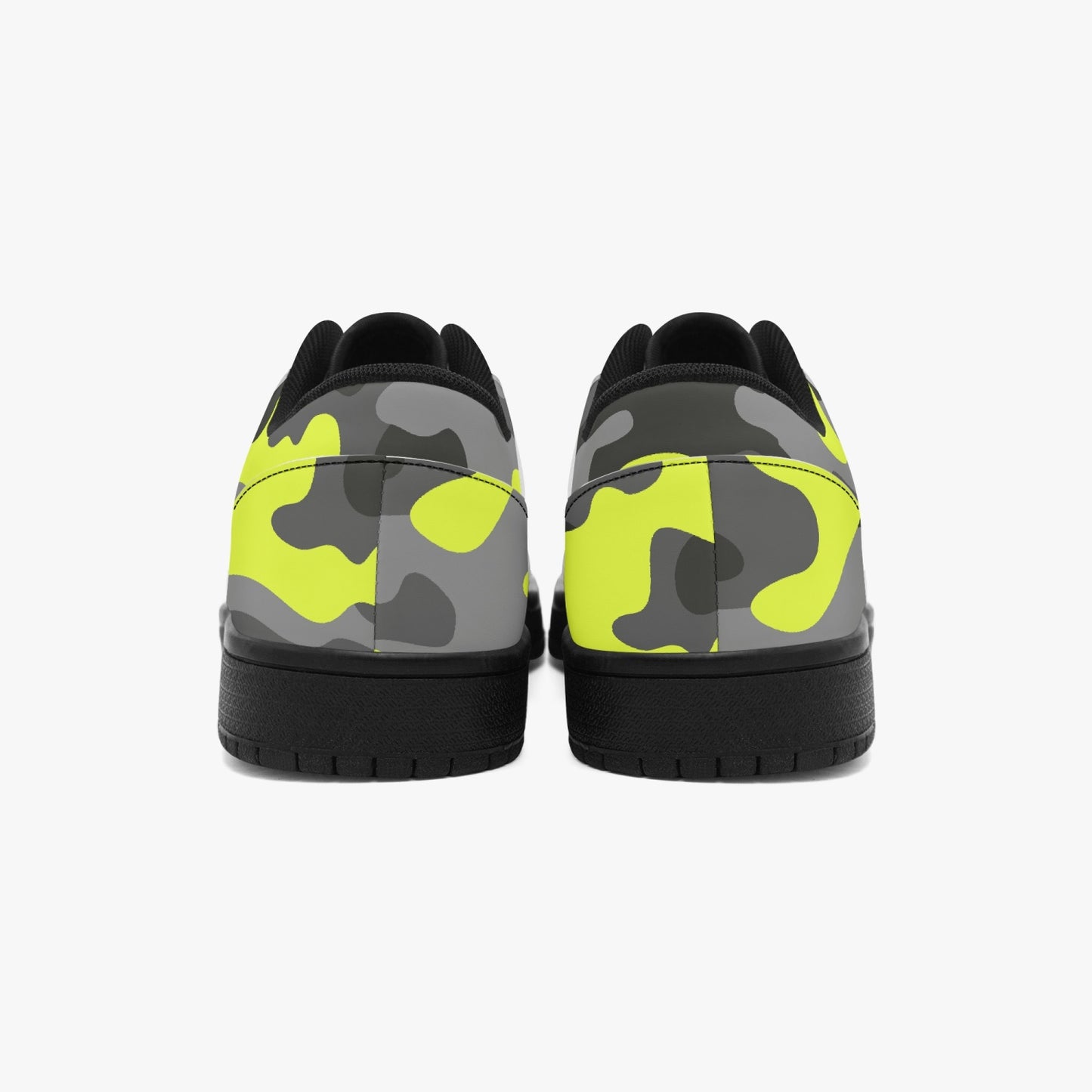 Camo Sneakers | Black Yellow Low-Top Leather Camouflage Shoes