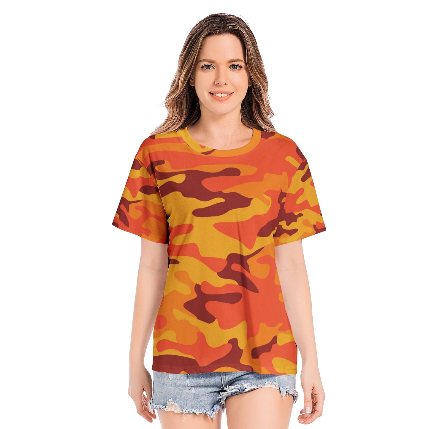 Camo T-shirt | Cotton | Unisex | Orange & Red Camouflage