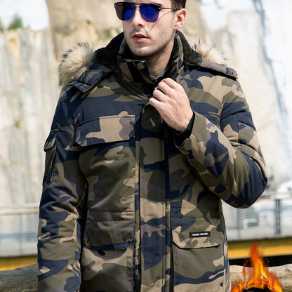 Camouflage Hooded Jacket for Men: Thickened Fleece Winter Coat