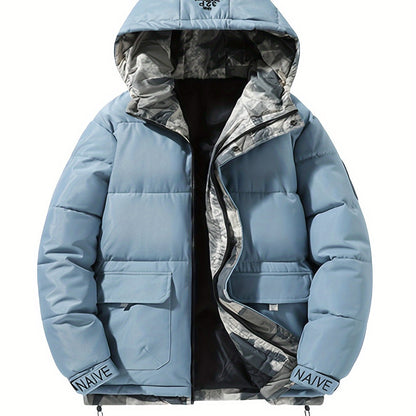 Men's Padded Jacket: Loose Fit, Hooded, Short Design for Winter