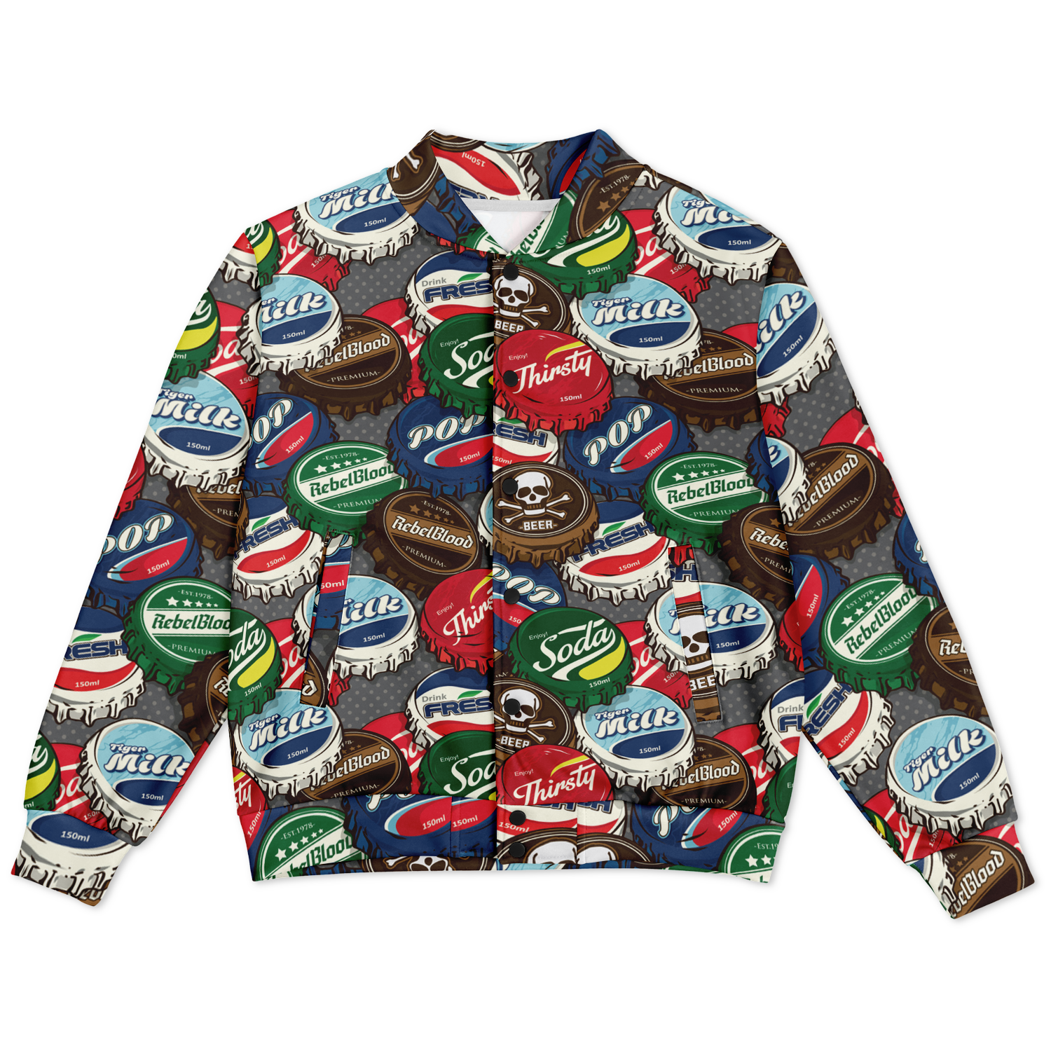 Baseball Jacket | Pop Art Bottle Caps | Heavyweight Coat