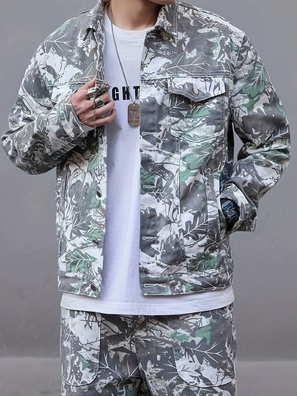 Men's Camo Print Denim Jacket | Cotton Blend, Sleeveless