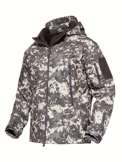 Men's Fleece Softshell Jacket | Multi-Pocket Windproof Ski Gear