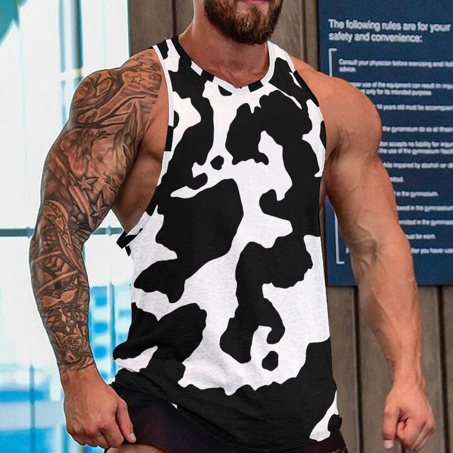 Camo Tank Top | Black & White Cow Camouflage