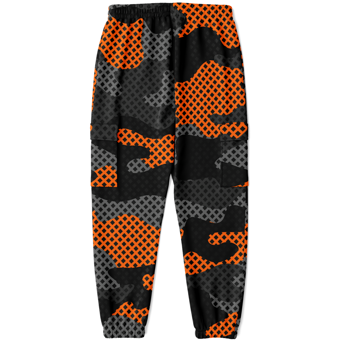 Camo Cargo Pants | Unisex | Black & Orange Pixel Camouflage