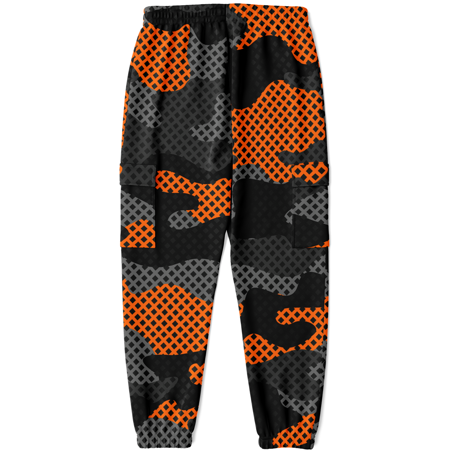 Camo Cargo Pants | Unisex | Black & Orange Pixel Camouflage