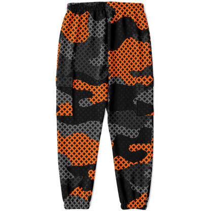 Camo Cargo Pants | Unisex | Black & Orange Pixel Camouflage