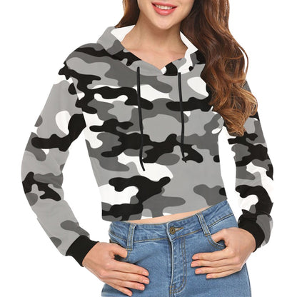 Cropped Camo Hoodie | Tight Fit | White, Black, and Gray Camouflage