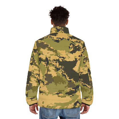 Puffer Jacket For Men | Green Watercolor Desert Camouflage