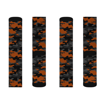 Camo Socks | Black & Orange Pixel Camouflage