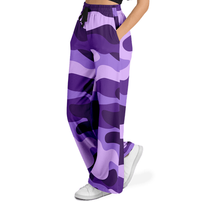 Camo Wide Leg Pants | Purple, Blue & Mauve Camouflage