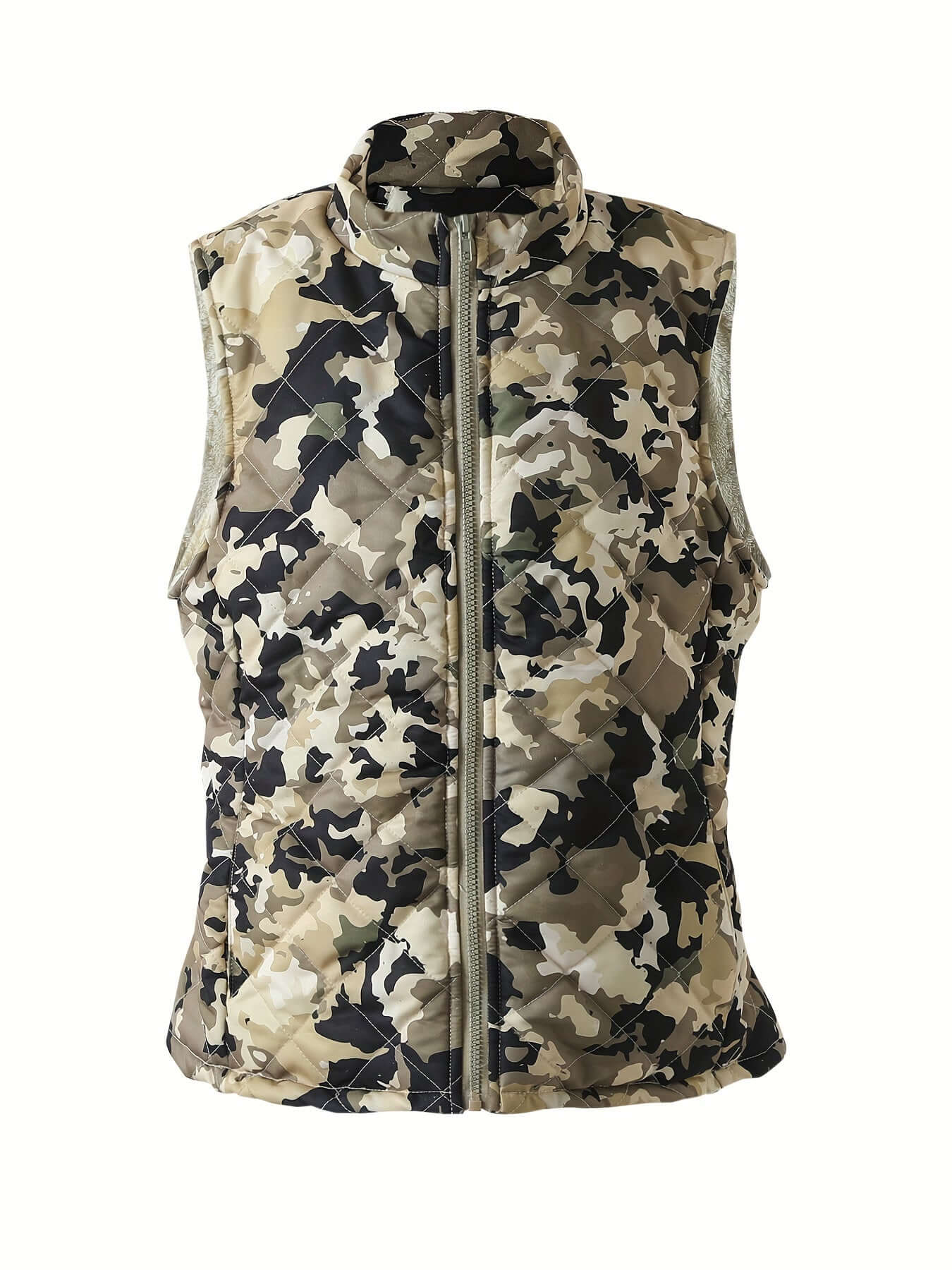 Women'S Camo Quilted Vest with a Stand Collar Zip-Up | Sleeveless Outerwear