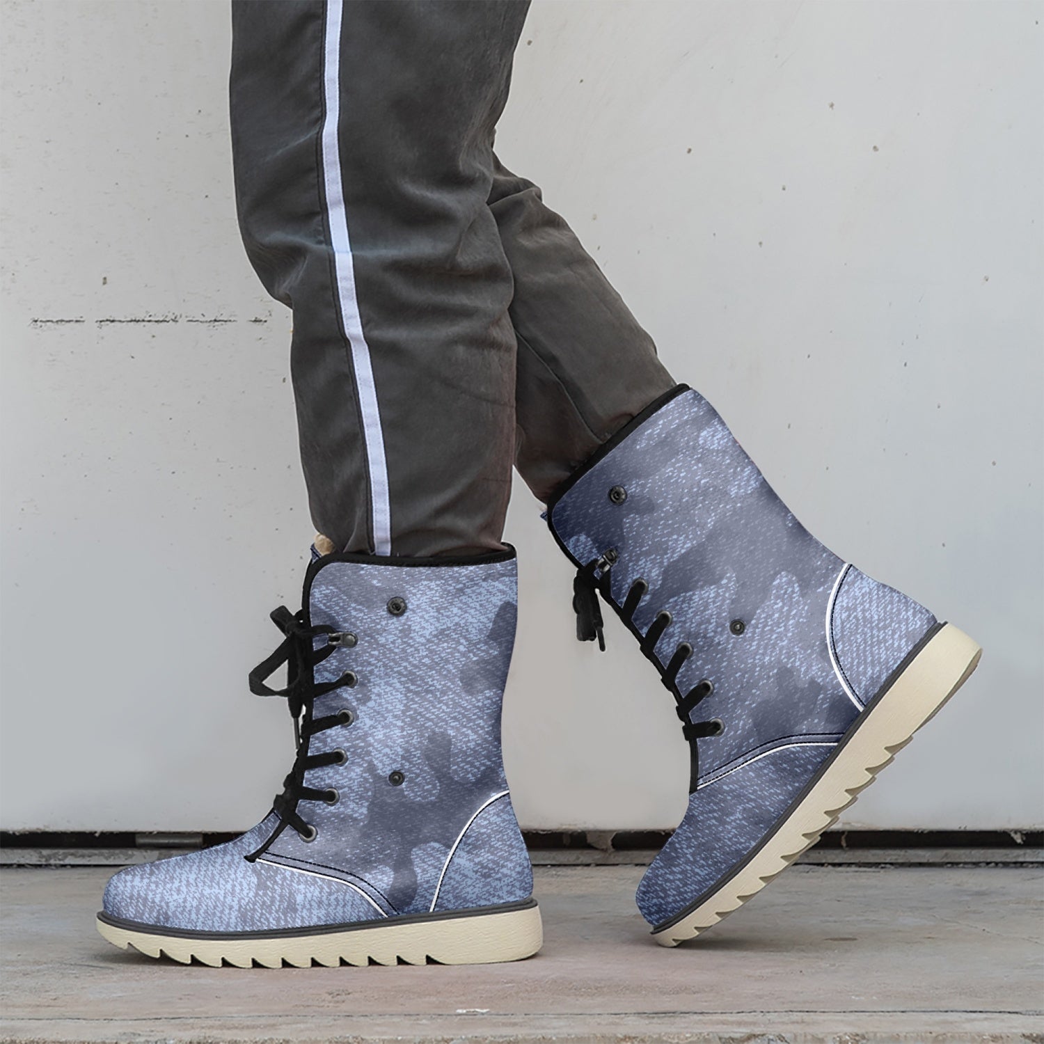 Camo Boots | Denim Blue Cotton-Pad Fur Lining