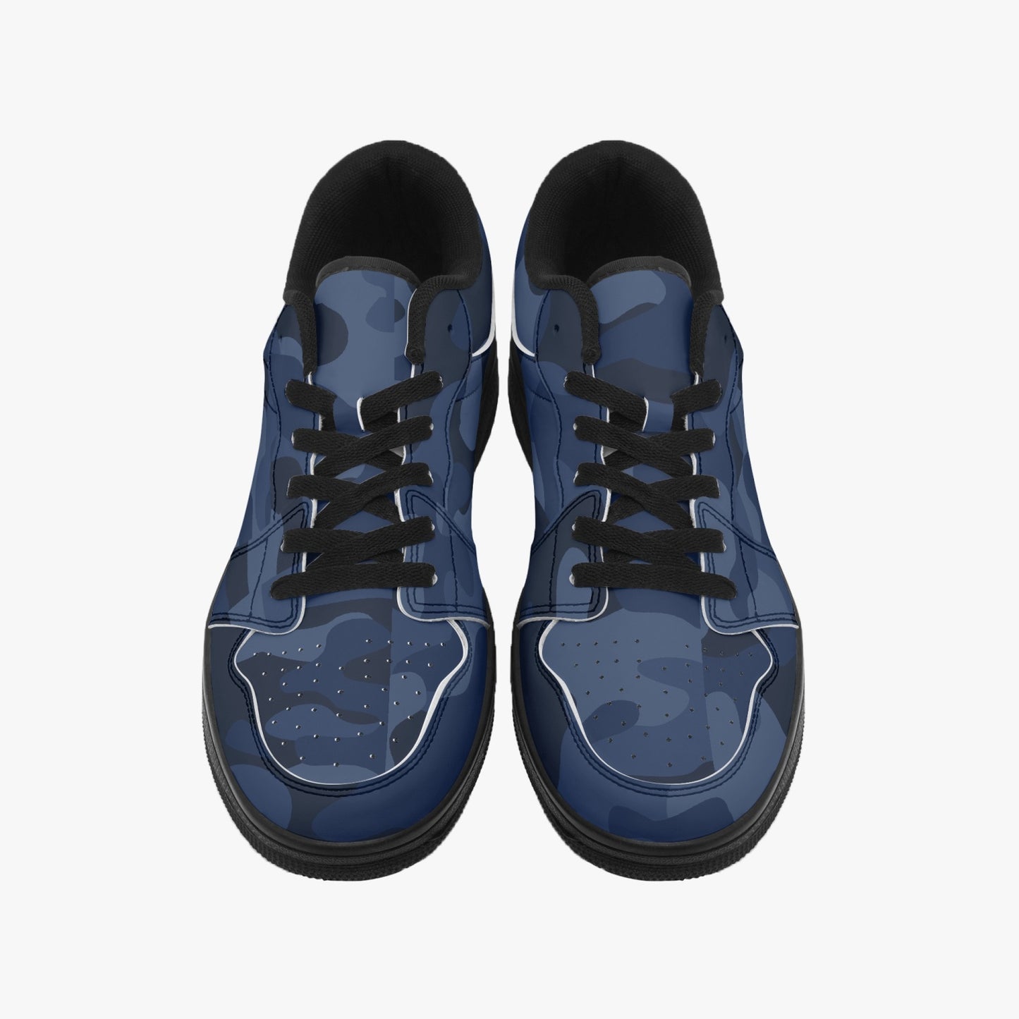 Camo Sneakers | Deep Blue Low-Top Leather Camouflage Shoes