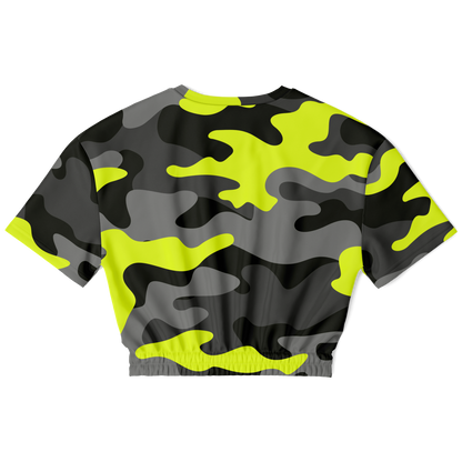 Camo Crop Top Sweatshirt | Black, Gray & Yellow Camouflage