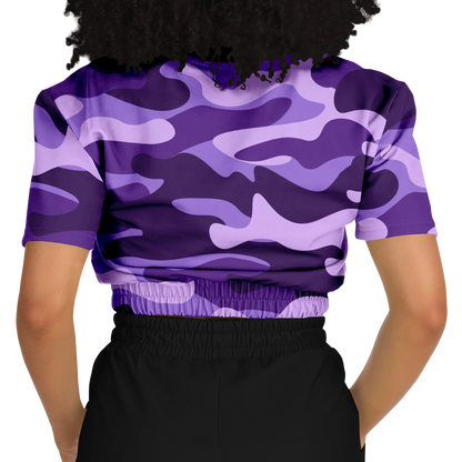 Camo Crop Top Sweatshirt | Purple, Blue & Mauve Camouflage