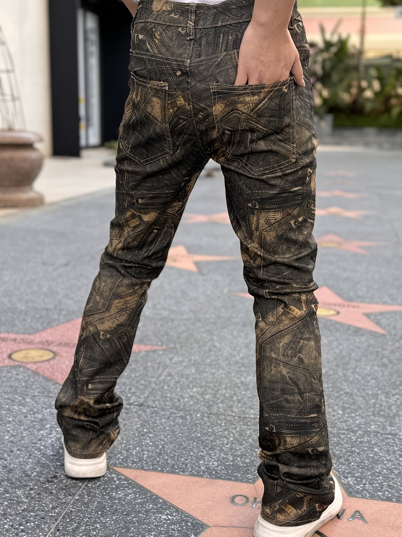 Men's 3D Printed Flared Denim: Street Motorcycle, Trendy Fashion Pants