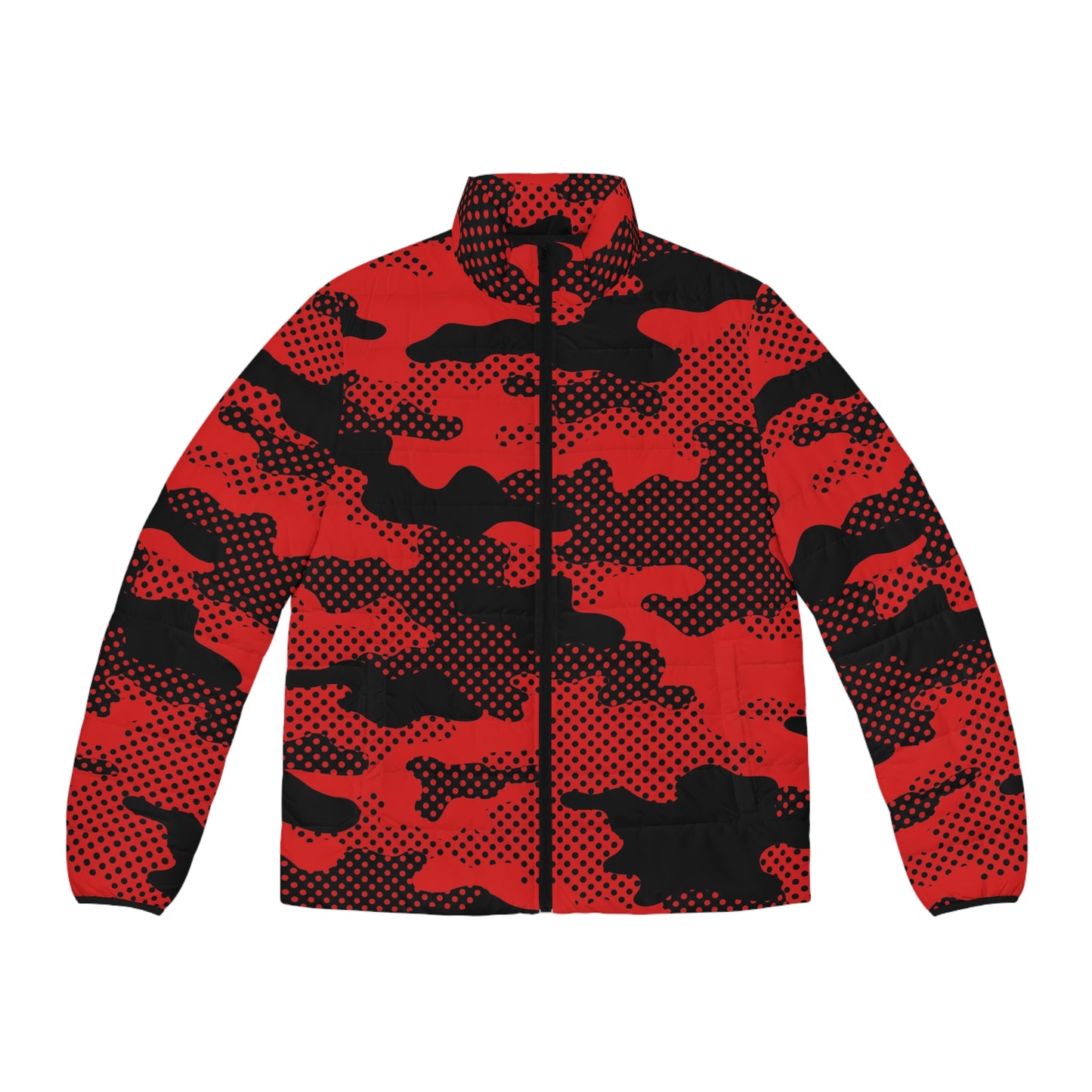 Red Camo Puffer Jacket For Men | Pixel Camouflage