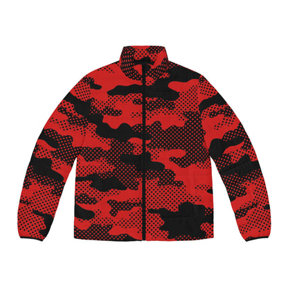 Red Camo Puffer Jacket For Men | Pixel Camouflage