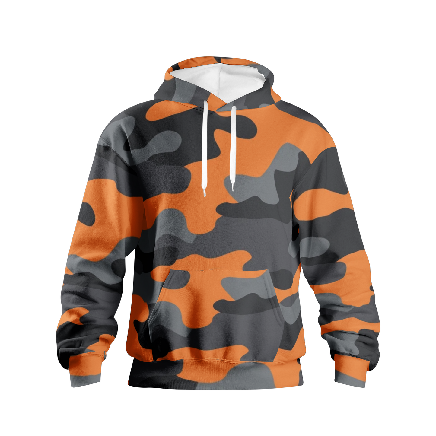 Men's Pullover Hoodie | Orange, Black and Gray Camouflage