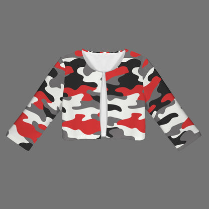 Camo Blazer | Cropped Open Front | Red, Black and White Camouflage