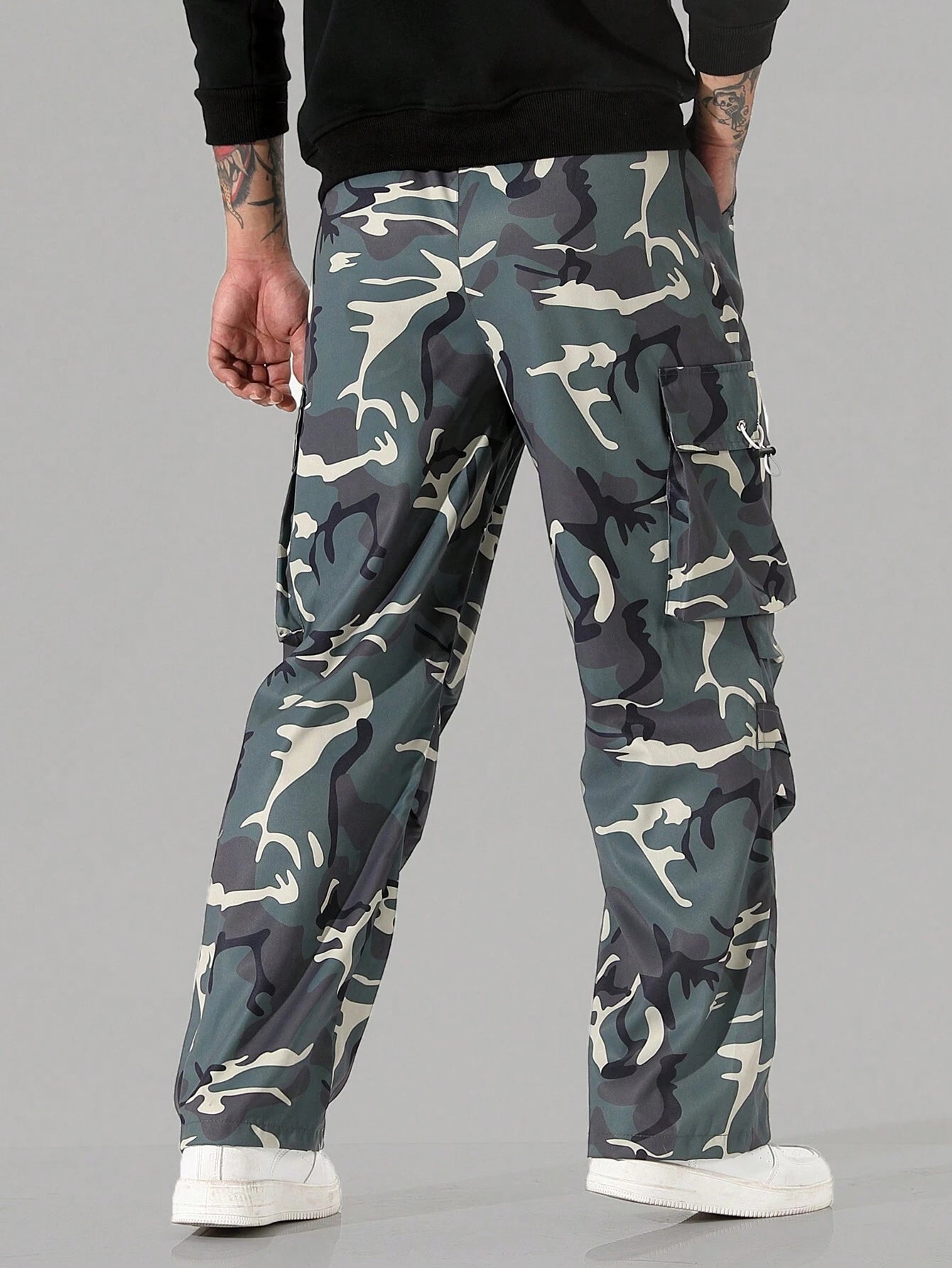 Men'S Camo Drawstring Pocket Casual Pants | Green, Beige, Khaki, Grey