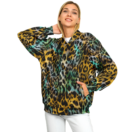 Baseball Jacket in Yellow and Blue Leopard Print