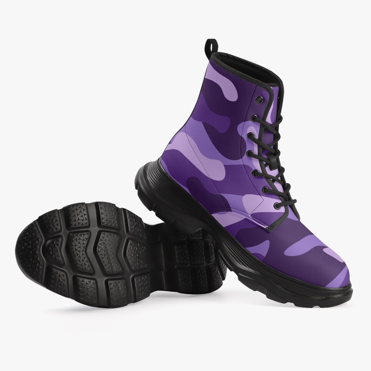 Chunky Boots | Leather in Purple, Blue, & Mauve Camouflage