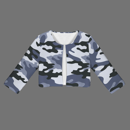 Camo Blazer | Cropped Open Front | Light Blue Camouflage