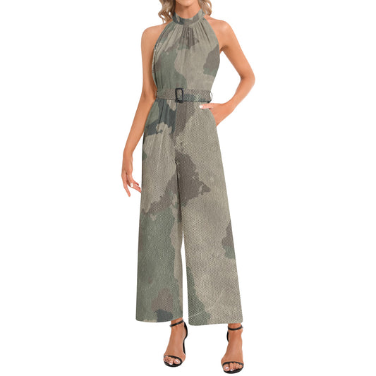 Camo Jumpsuit | Belted Halter Neck | Dirty Brown