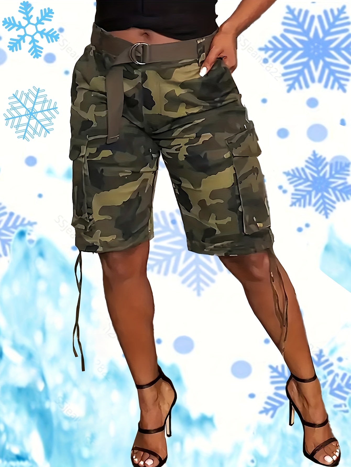 Camo Print Bermuda Denim Shorts for Women | Boot Cut DK1210