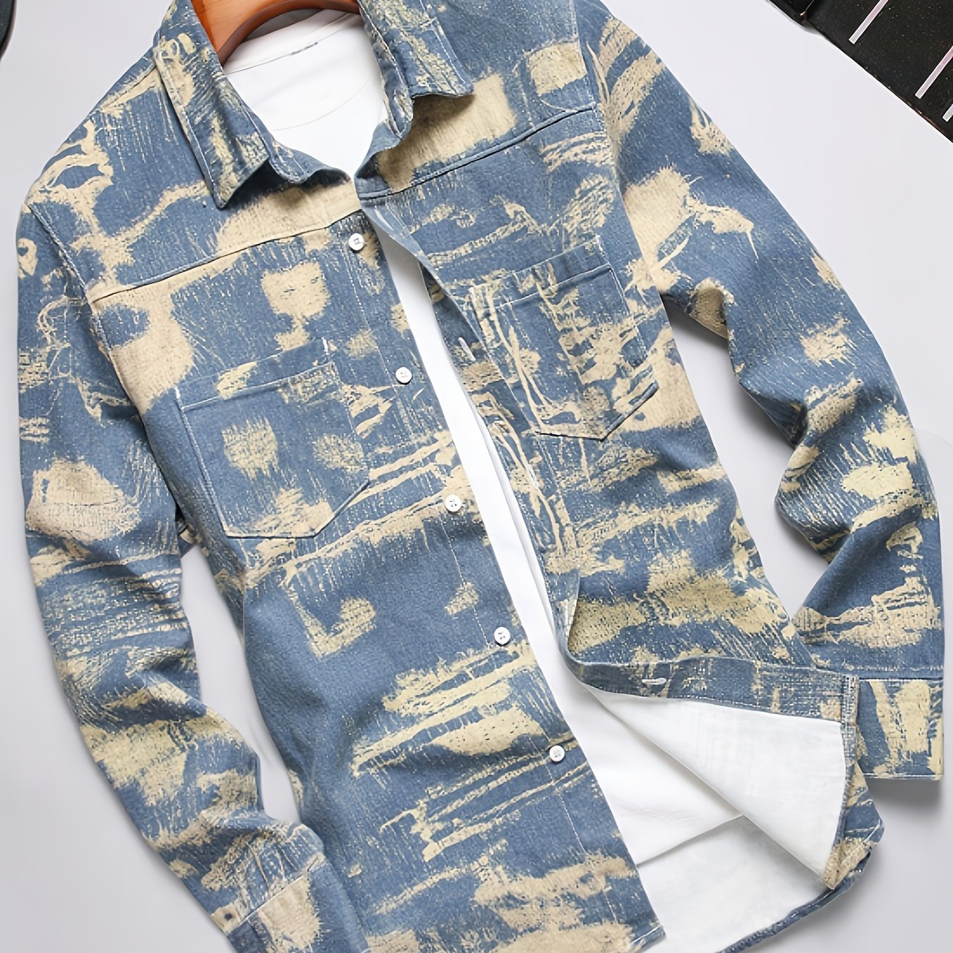 Men's Camo Denim Shirt | Casual Long Sleeve, Cotton Blend