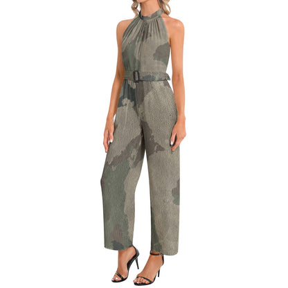 Camo Jumpsuit | Belted Halter Neck | Dirty Brown