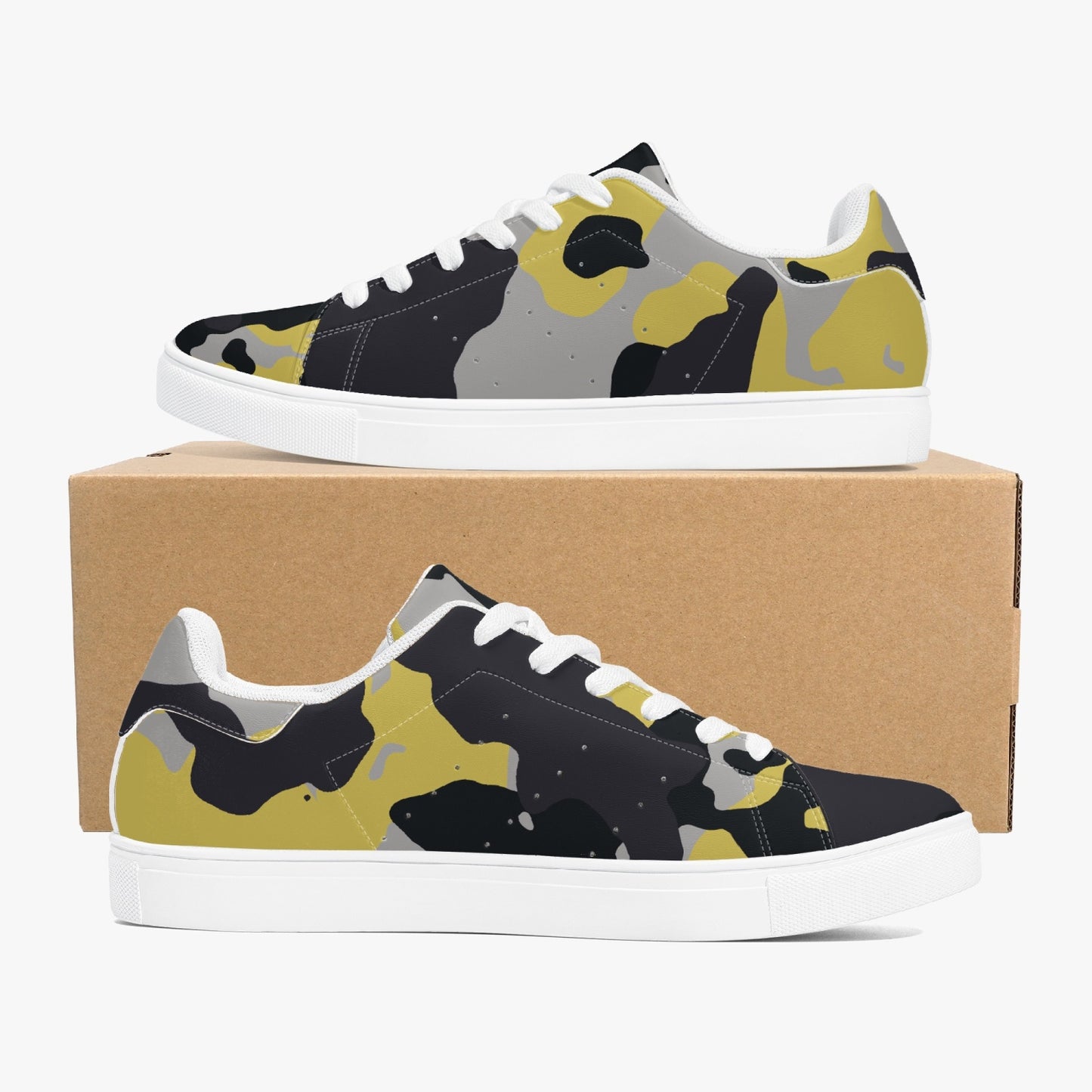 Camo Sneakers | Classic Low-Top Leather | Yellow, Black, & Silver